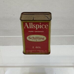 Schilling Allspice Pure Ground 2 Oz. Tin Can Container Vintage Kitchen Decor VTG